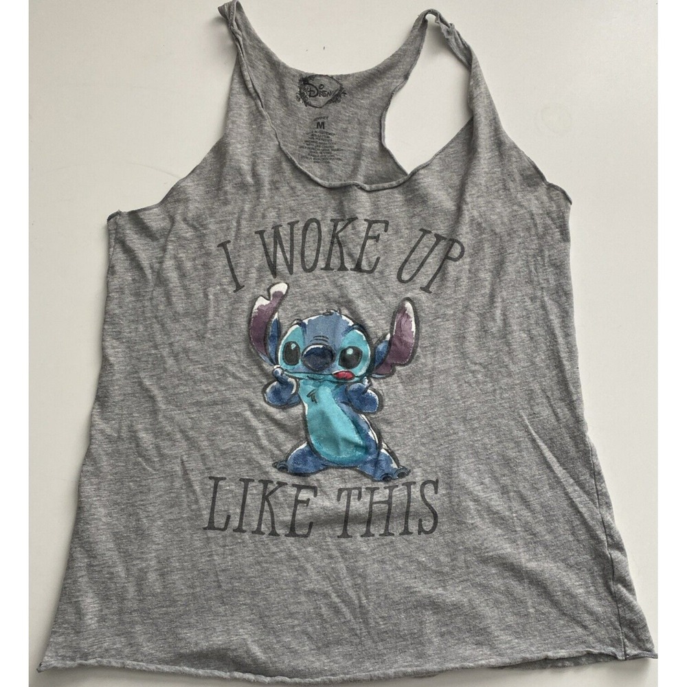 Disney Tank Top Women Medium Gray Good Stitch I Woke Up Like This Racerback